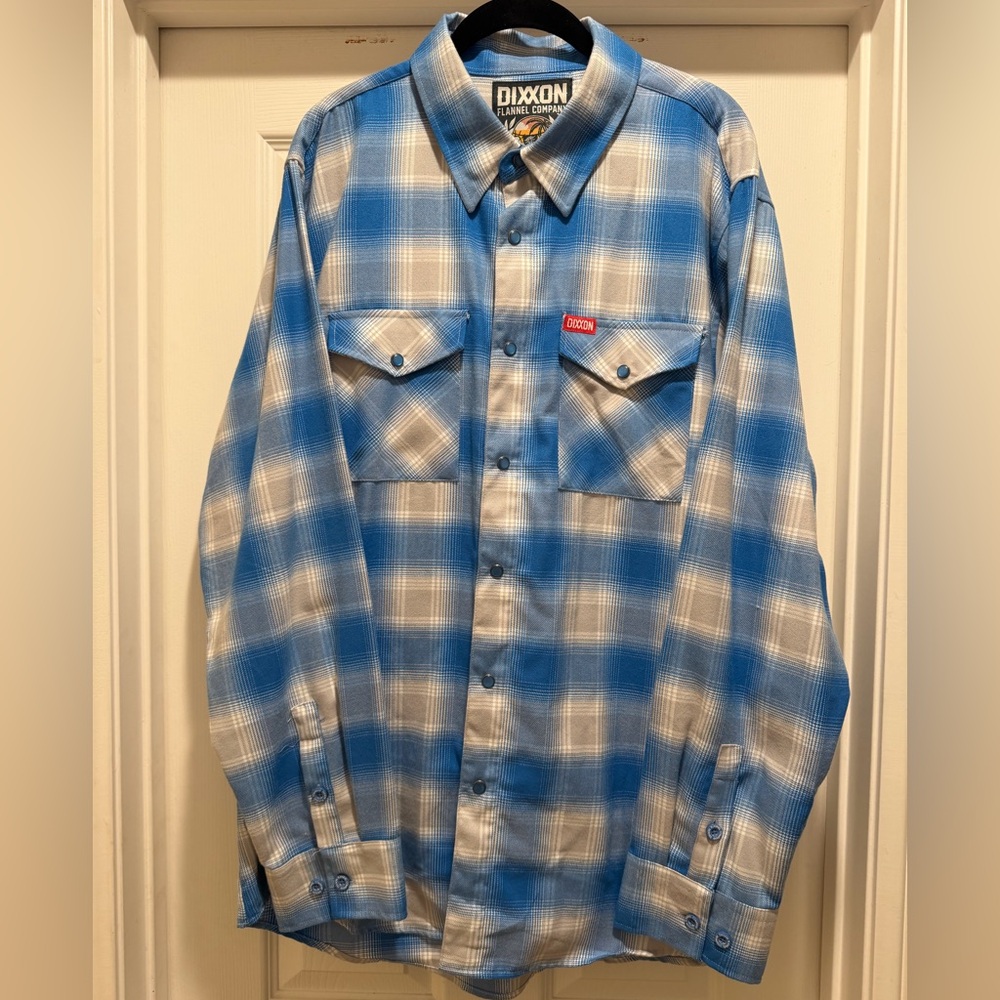 DIXXON "The Pierside" Blue and White Plaid Casual Flannel Shirt Men's XL